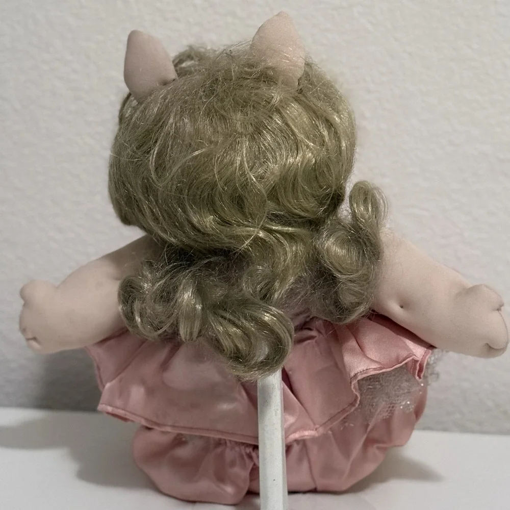 Handmade Cabbage Patch Doll Pink Tulle Dress Lace Sequin Muppets With Stand